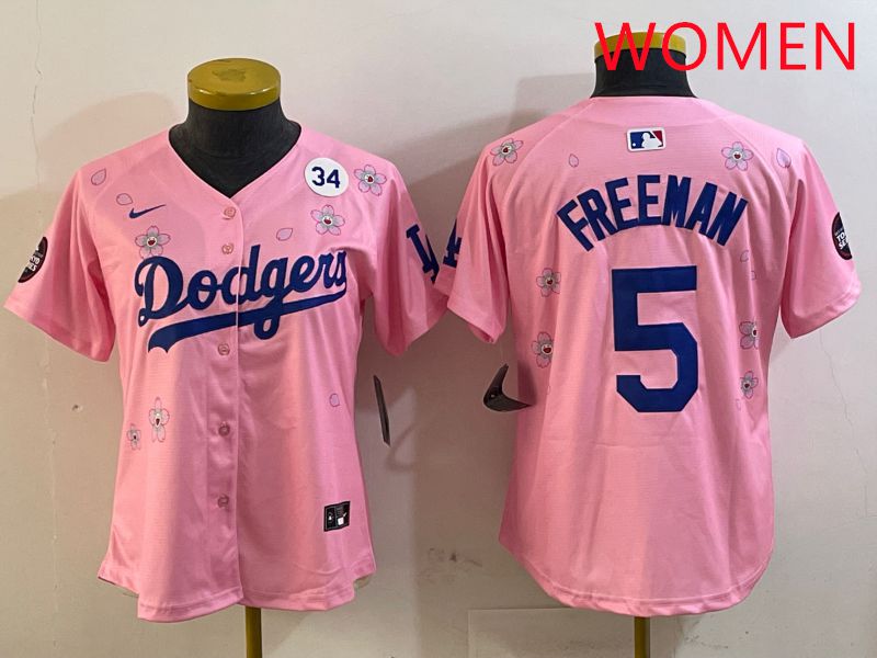 Women Los Angeles Dodgers #5 Freeman Pink Sakura Edition 2025 Nike MLB Jersey style 7->women mlb jersey->Women Jersey